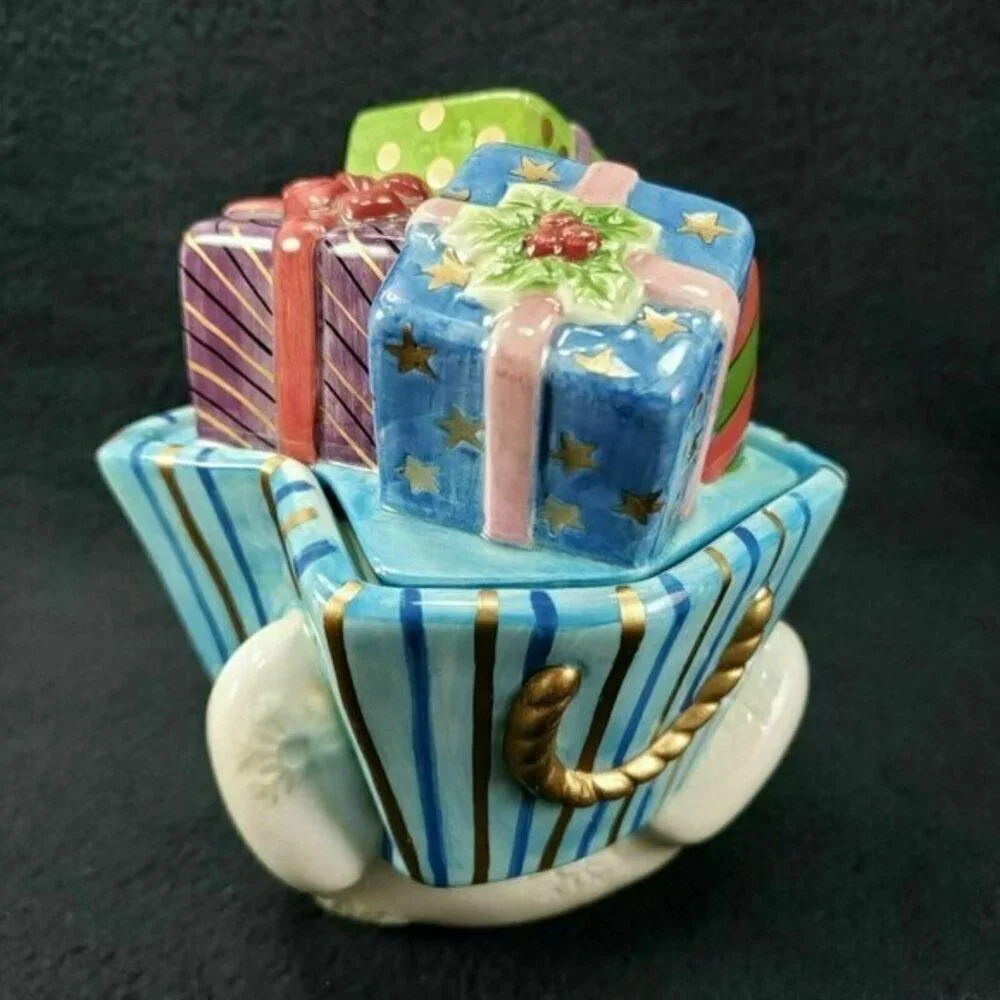 Fitz and Floyd Frosty‎ Folks Christmas Lidded Candy Jar Trinket Box 1996 Vintage